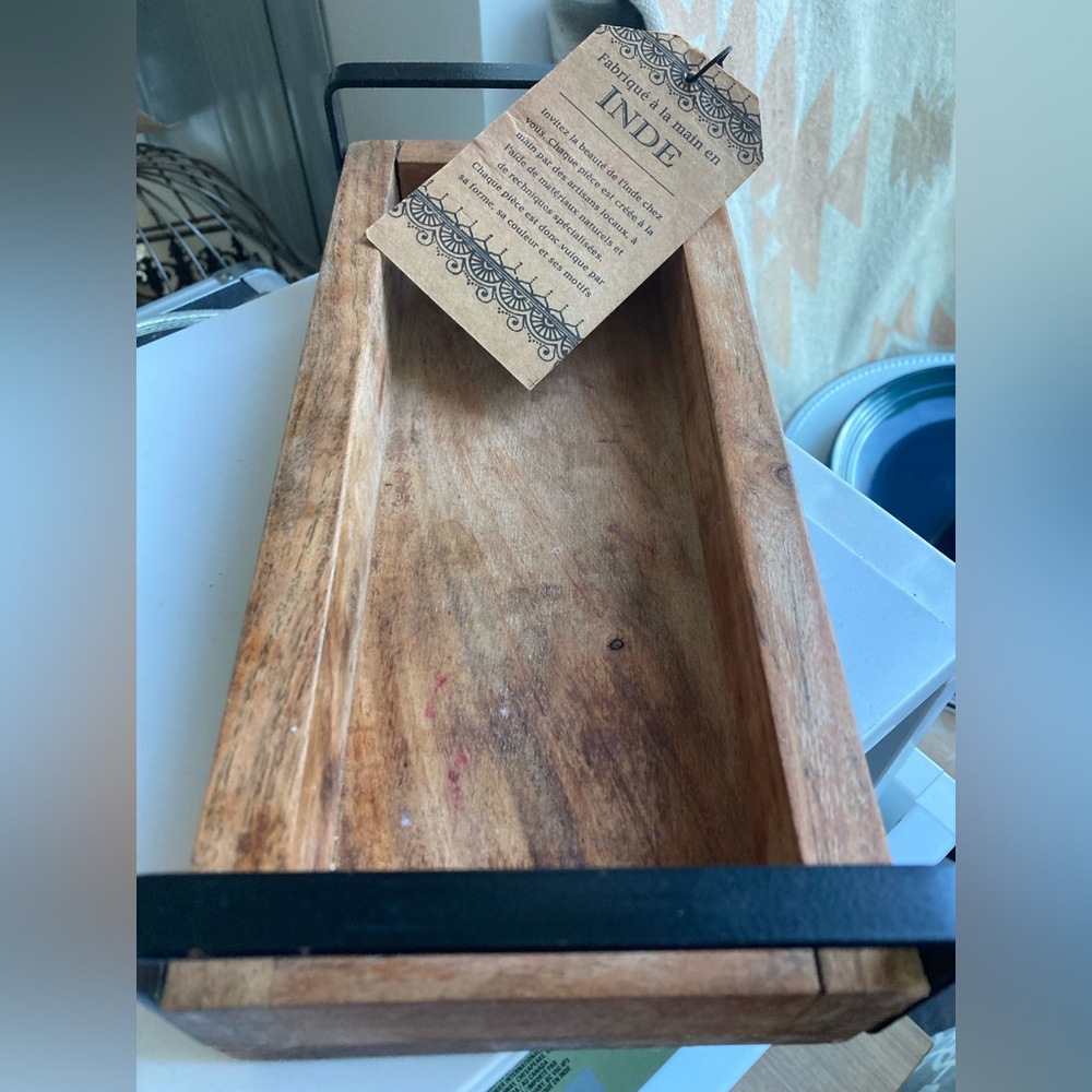 Inde Natural Wood Bath Vanity Tray with Black Handles